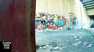 when a street wall becomes the spot for hard fucking with blowjob and cumshot