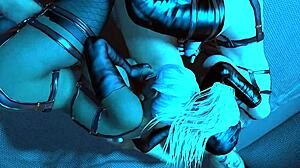 Guy is spooning with two ladyboys for a hot blowjob