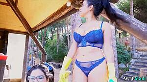 I hired two new spanish maids, their big tits bouncing in lingerie as i fuck them