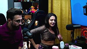 Sex in podcast! She pulled his cock out and jerked with toy. Havena Cep full on Red Sheer.