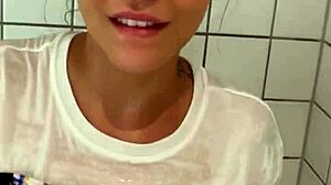 Busty Chubby Teen Sucks Monster Cock In Wet Backstage Shower, Gets Huge Facial