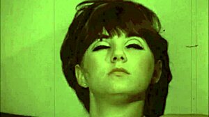 Vintage Halloween porn with hairy pussy in retro style