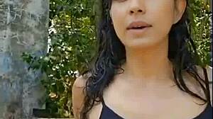 she's presenting her beautiful latina body in the forest