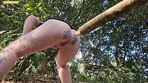 I’m spreading my tight little slit out in the wild woods