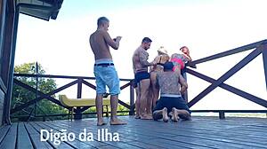 Curvy redhead banged on balcony