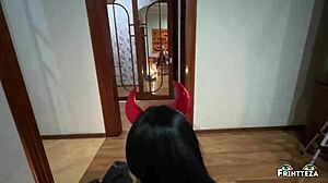 stepson filled his stepmom pussy with sperm before halloween