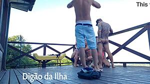 Curvy redhead banged on balcony