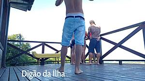 Curvy redhead banged on balcony