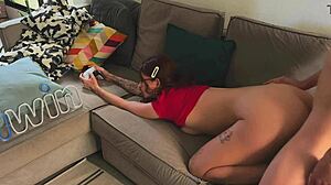 Petite gamer girl feels overwhelmed by fat cock during anal sex.