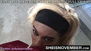 Caught stepsister outside, wanted dick sucked, msnovember gives risky blowjob in public 😏.