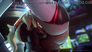 d va mercy and widowmaker perform lesbian deflowering with licking