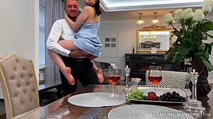 Skinny teen bent over gets fucked and filled with cum by neighbor