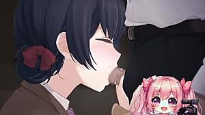 Anime girl worships cock and eats cum