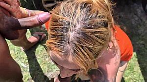 Friends stop car on road to fuck hot babes in grass