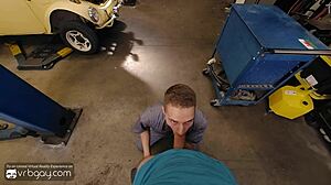 I, gay twink mechanic, gave hot blowjob, fucked anal, bent over doggystyle, riding bareback, cum in mouth before boss coming.