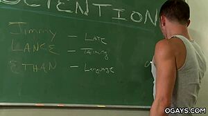 Want to see gay threesome deepthroat in classroom?