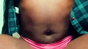 Sexy ebony goddess with big natural tits bounces in interracial 69!