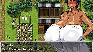 Tanned Girl Natsuki Enjoys Naked Bath in Hentai Game After Perverted Villagers