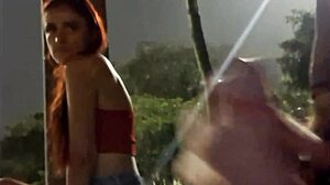 Risky Handjob On Street For Hot Redhead At Bus Stop