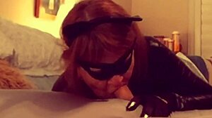 catgranny in cosplay sucks batman's cock like a mature milf