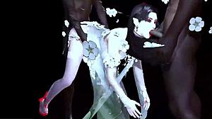 Two big black cocks fuck a big-boobed chick in 3D. Intriguing contrast?