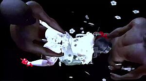 Two big black cocks fuck a big-boobed chick in 3D. Intriguing contrast?