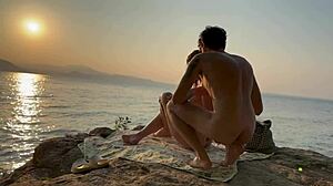 European redhead gets tanned on public nudist beach
