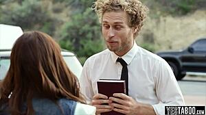 Brunette Pornstar Gives Blowjob Before Missionary Fuck with Teen