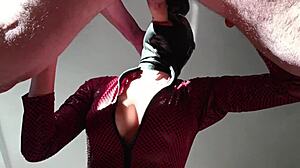 Ever seen a milf in leather catsuit and boots get roughly fucked with cum on tits?