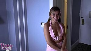 stepdad seth brogan caught in a suggestive quickie with pretty girl on bed.