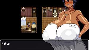 Tanned Girl Natsuki Flashes Huge Tits in Hentai Game