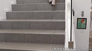 Sensual Shemale Natalie Mars Seduces Big Dick Pool Guy with Anal Sucking