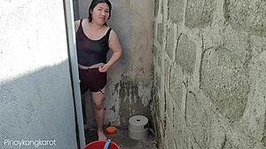 Filipina Caught Bathing Outside House, Gets Fucked Hard in Wet Pussy