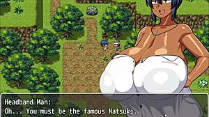 Tanned Girl Natsuki Enjoys Naked Bath in Hentai Game After Perverted Villagers