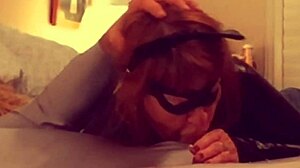 catgranny in cosplay sucks batman's cock like a mature milf