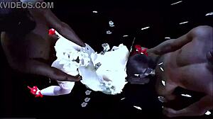 Two big black cocks fuck a big-boobed chick in 3D. Intriguing contrast?