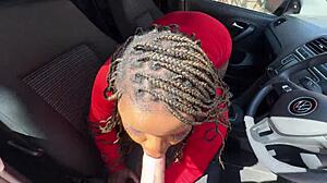 Busty Black Woman Squirts During Missionary Sex in Car