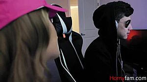 Stepsister Kenzie Madison in hardcore family porn scene with gamer boyfriend