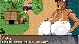 Tanned Girl Natsuki Enjoys Naked Bath in Hentai Game After Perverted Villagers