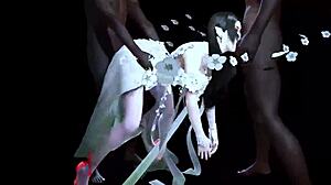 Two big black cocks fuck a big-boobed chick in 3D. Intriguing contrast?