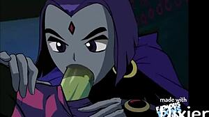 Raven's hot blowjob scene in DC Comics porn video