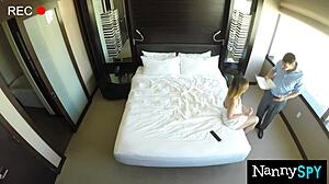 Nanny bent over, caught masturbating, becomes cum slut