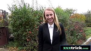 Man, this cute Russian reporter got banged in public, clothes still on, ya know?