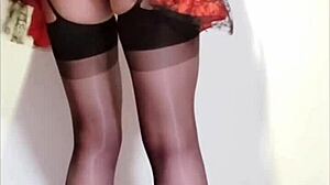 Shemale In Corset Masturbates To Cumshot