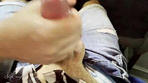 German milf risks a daring blowjob in a crowded travel bus without getting caught.