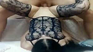 Sexy milf wife spreads legs in stockings for anal!