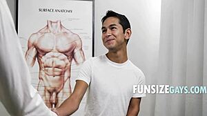 Tiny twink visits gay doctor for blowjob and bareback rimming in hospital