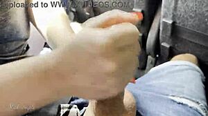 German milf risks a daring blowjob in a crowded travel bus without getting caught.