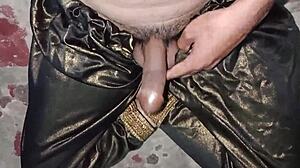 Bisexual Pakistani Boy Strokes Big Cock with Silk Fabric