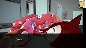 blonde and redhead in cartoon family with small tits